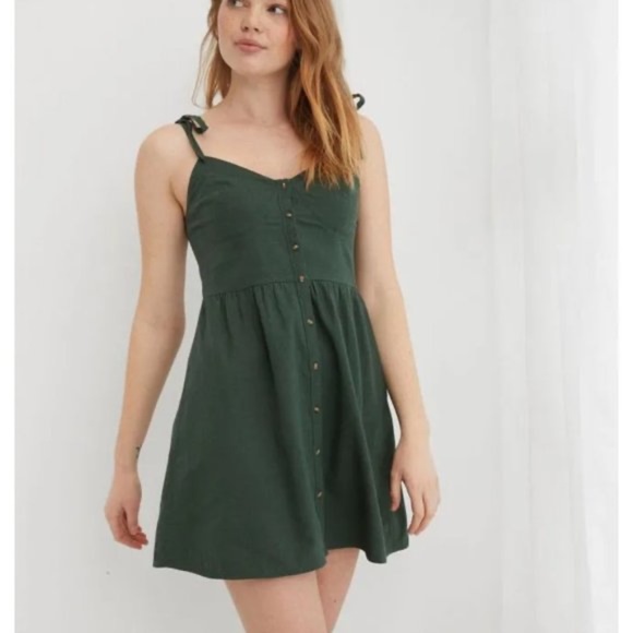Aerie Linen Blend Corset Mini Dress in Sycamore Green Size Medium - Picture 1 of 10